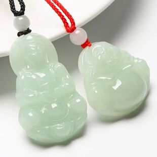 Natural Full Green Ice Jade Jade Buddha Pendant for Men and Women Burmese Smiling Buddha Maitreya Spicy Sunny Green 18K Gold Inlay