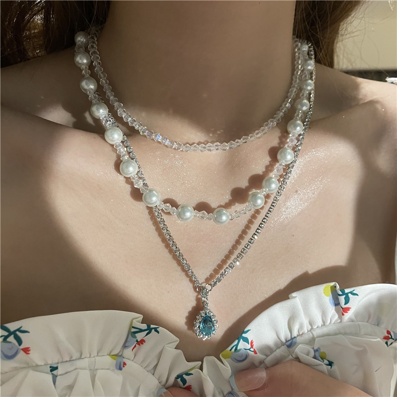 Fashion water drop gemstone diamond pearl crystal necklacepicture1