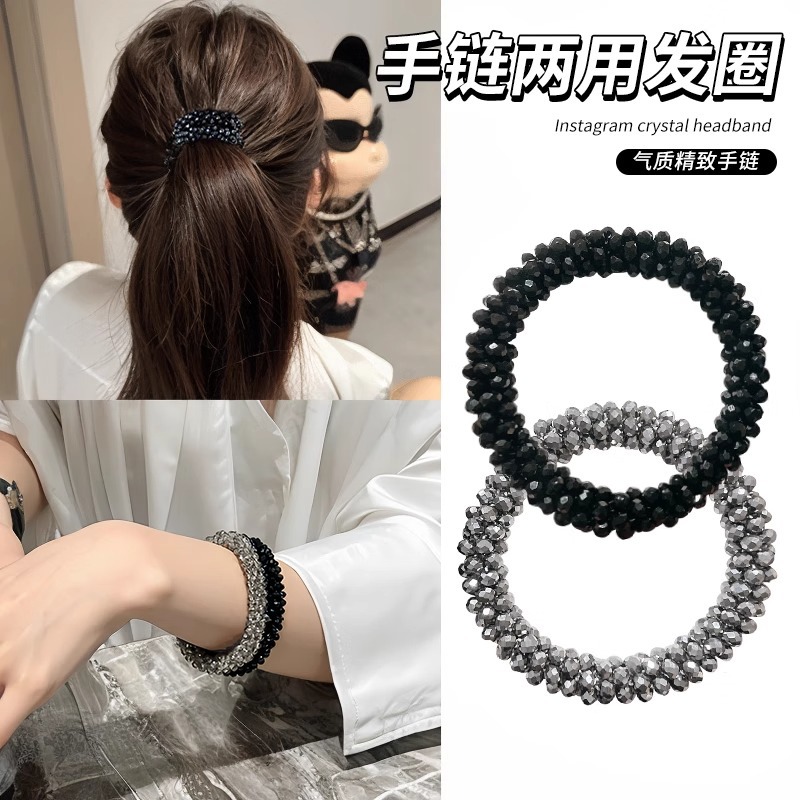 Pulseras de temperamento de doble propósito anillo de cabello de diamante de agua cuerda de cabello para mujeres 2024 nueva cuerda de cabeza de alta elasticidad atada de cabello tocado de banda de goma
