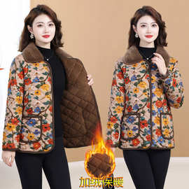 中老年秋冬花色翻领加绒加厚保暖棉袄时尚洋气百搭棉服外套保暖王