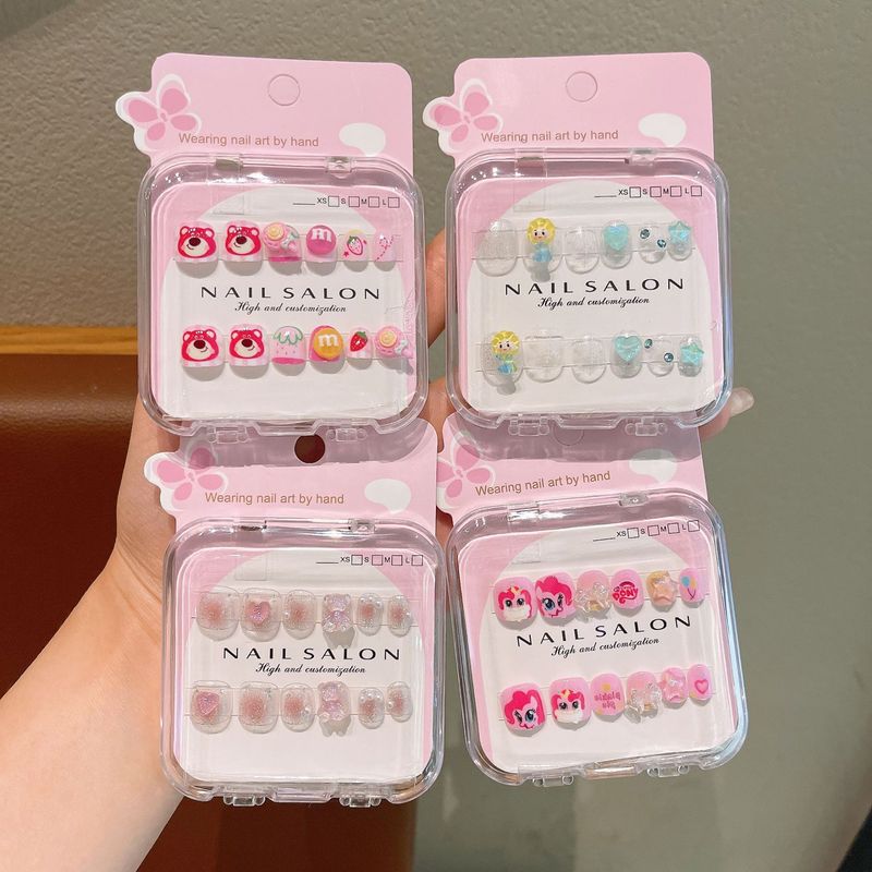 新款儿童穿戴甲手工假指甲美甲贴片手工甲指甲贴花可撕学生美甲片|undefined