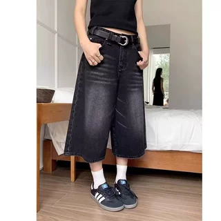 外贸2026新款夏季女装显瘦宽松水洗牛仔裤美式阔腿百搭七分裤批发