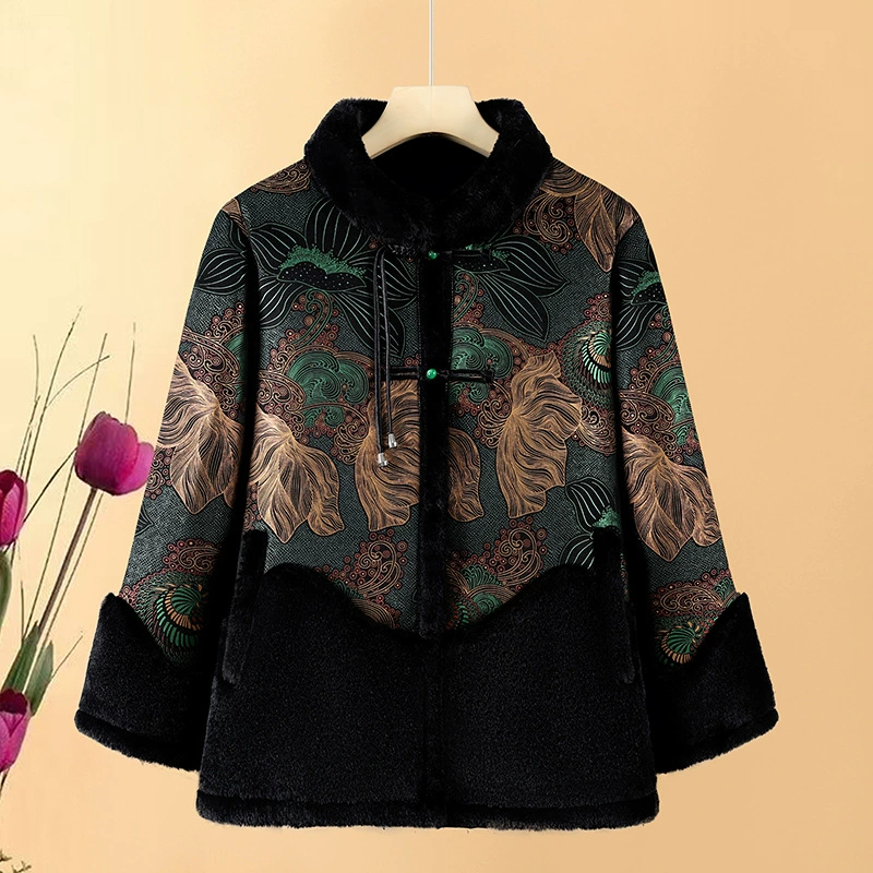 Темперамент бабуля зимняя куртка бархатная толстая старуха теплый топ пожилой мамы осеннее зимнее пальто