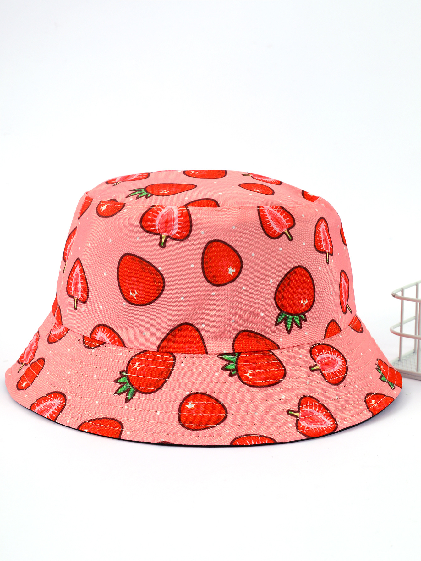 Nuevo estilo coreano de verano para mujer sombrero de pescador de todo fósforo estilo japonés sombrero de Cuenca de fresa fresca todo fósforo protección solar red sombrero de Sol Rojo