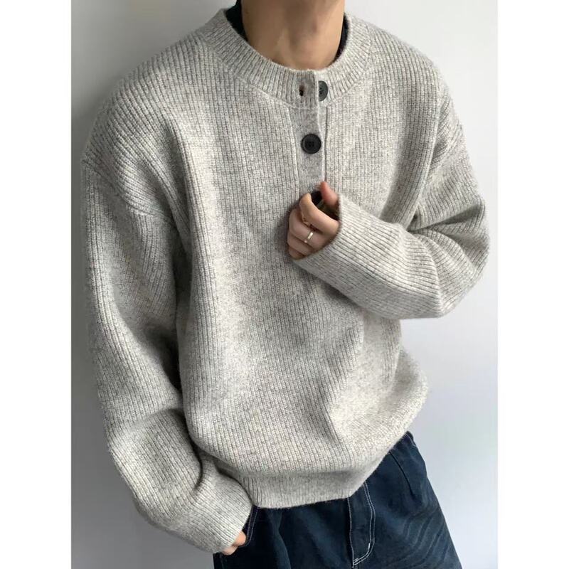 Designer Autumn and Winter V Neck Knitwear Men's Button Japanese Style Retro Lazy Style Top Loose Trendy Brand Knitwear