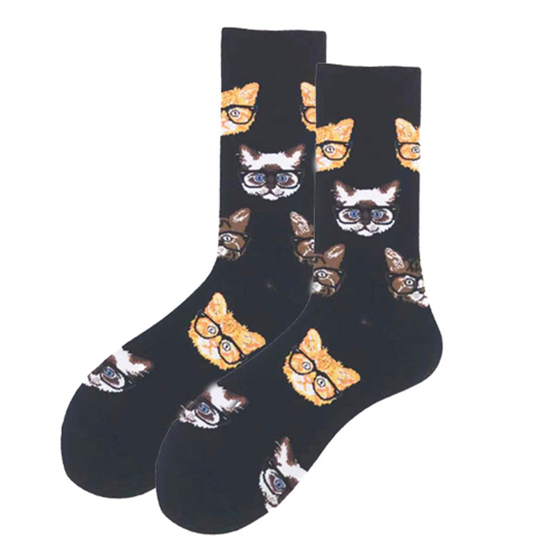 Popular Primavera, Otoño e Invierno moda media pantorrilla jacquard calcetines moda dibujos animados animal comida geométrica rayas fabricante