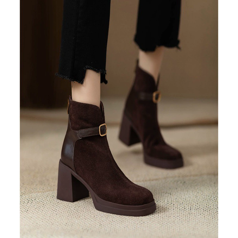 Закройте глаза на толстую подошвку с толстым каблуком сшитые короткие сапоги моды женские осенние и зимние новые молнии после матовые сапоги на высоком каблуке