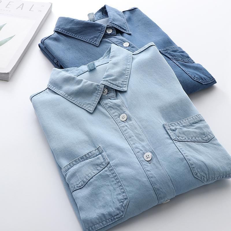 Soft Denim Shirt Women's Outer Wear Spring and Autumn Niche Loose All-match Washed Thin Denim Women's Coat Shirt Women's Soft Denim Shirt Women's Outer Wear Spring and Autumn Niche Loose All-match Washed Thin Denim Women's Coat Shirt Women's