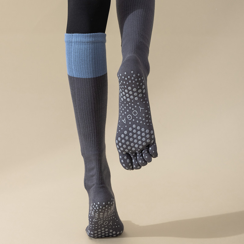Five-Finger yoga socks non-slip dispensing long calf socks women's pressure high-top professional Pilates Fitness dance socks