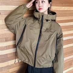 2025新款春季小众连帽风衣宽松百搭夹克冲锋衣短外套女设计感潮流