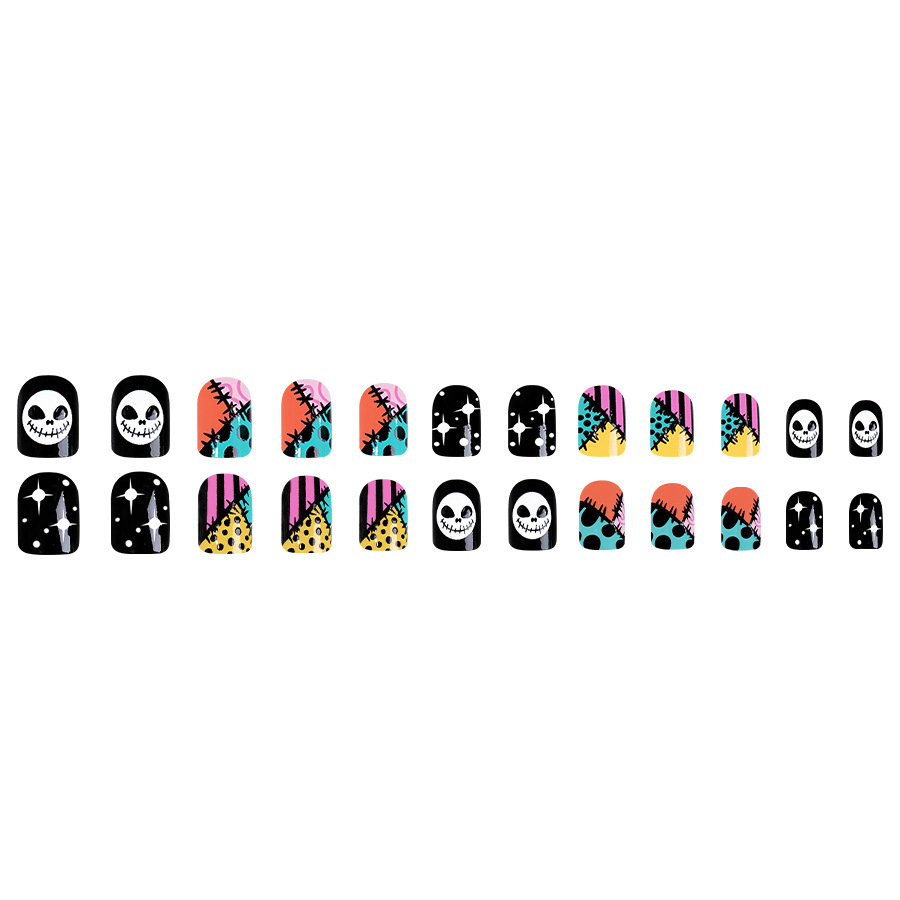 Short Glitter Shining Stars Halloween Thriller Skull 20.24 million Halloween Nail Art New Wear Armor 24 Pieces_voghion.com