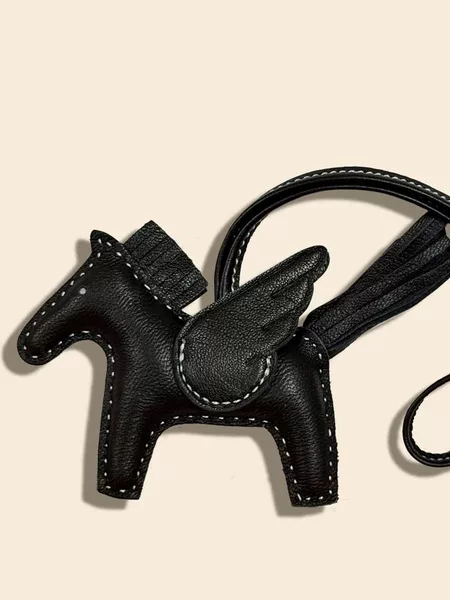 Accessories: Sheepskin Pony Pendant, Genuine Leather Angel Flying Horse Bag Accessory, Keychain Tassel, Car Hanging Ornament for Women