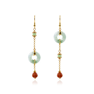 in stock Wholesale A Goods Jade Ping An Buckle Asymmetric Earrings Temperament Design Sense Light Luxury Cheongsam Earrings Factory