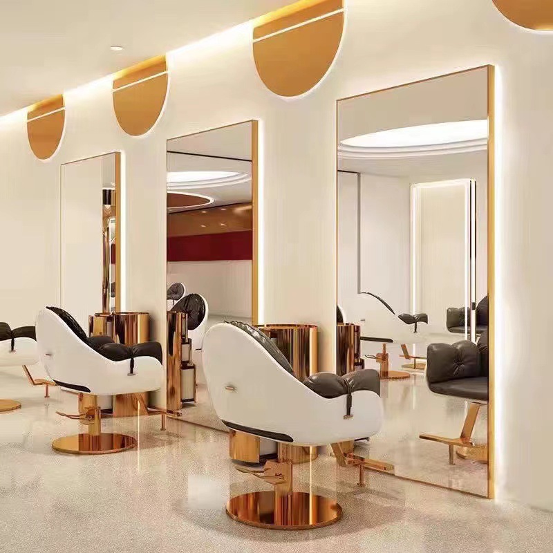 Espejo de peluquería con lámpara de línea para salón de peluquería, espejo de corte de pelo, espejo de pared, espejo de peluquería