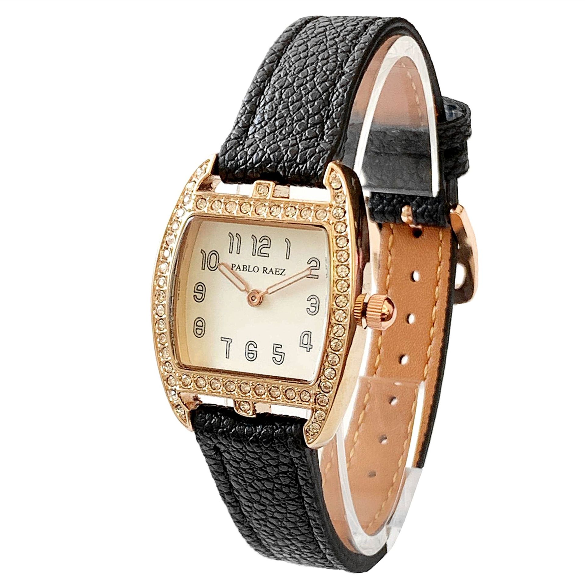 New Watch Retro INS Style Women's Watch with Lychee Pattern Belt and Diamond Black Quartz Watch Rose Gold Light Luxury Diamond Inlay_voghion.com