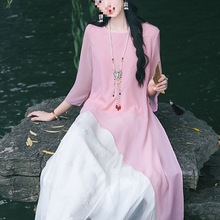 新中式茶服女仙气禅意文艺中国风茶艺师服装旗袍套装汉服连衣裙秋