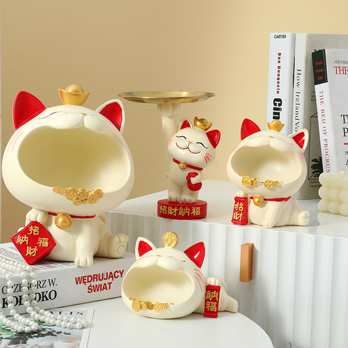 Creative light luxury Lucky Cat Ornament Stand Ashtray Storage Tray Home Living Room Entrance Decoration Craft Gift