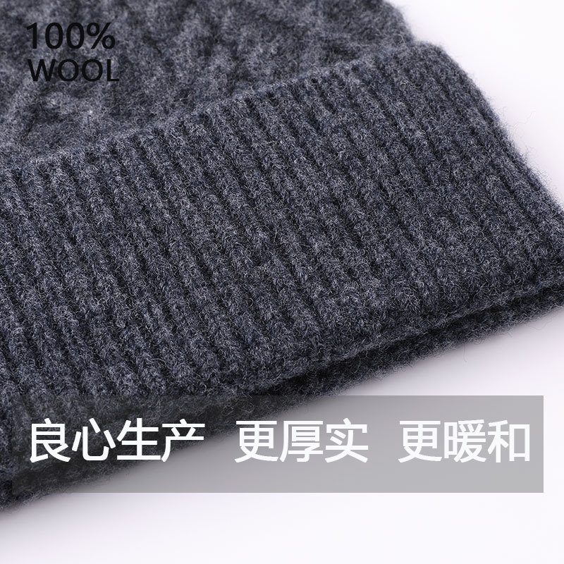 新型100ウールアメリカ毛糸帽子男性冬屋外耳保護保温ニット帽冷帽