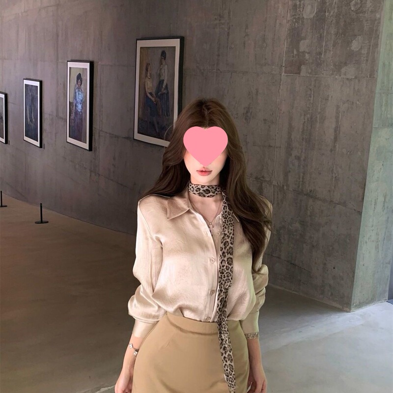 御姐风套装女气质缎面领长袖衬衫女秋季高级感显瘦短裙两件套|undefined