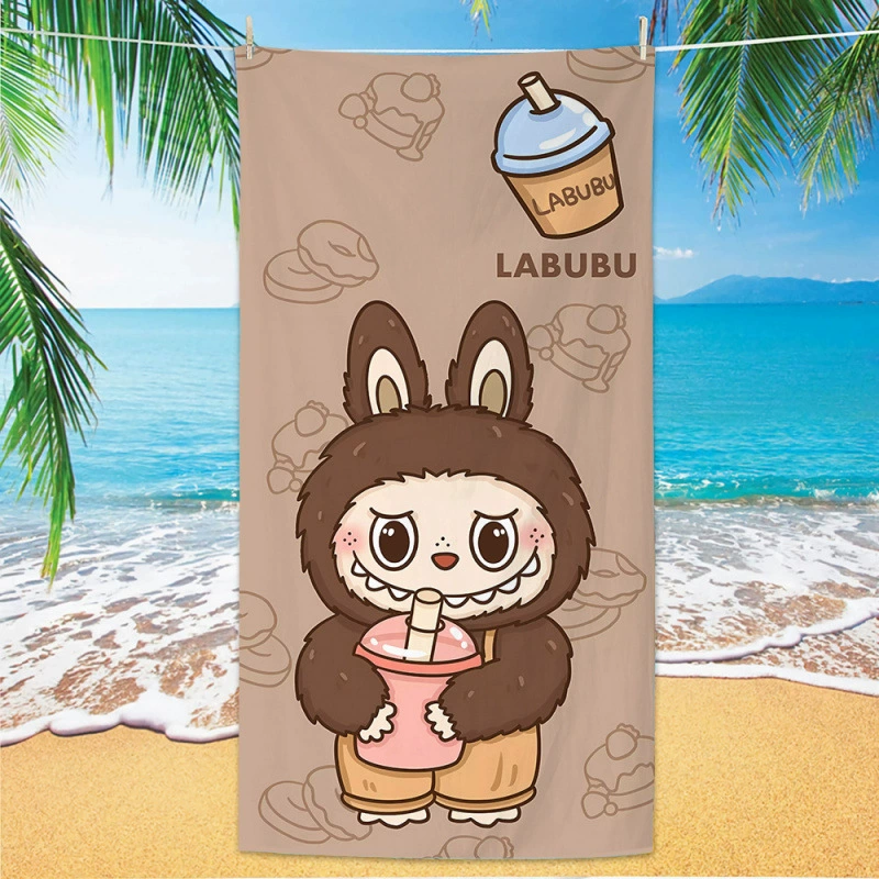 Новый LABUBU мультяшный уютный банный полотенце с цифровой печатью, микрофайбер, пляжное впитывающее полотенце