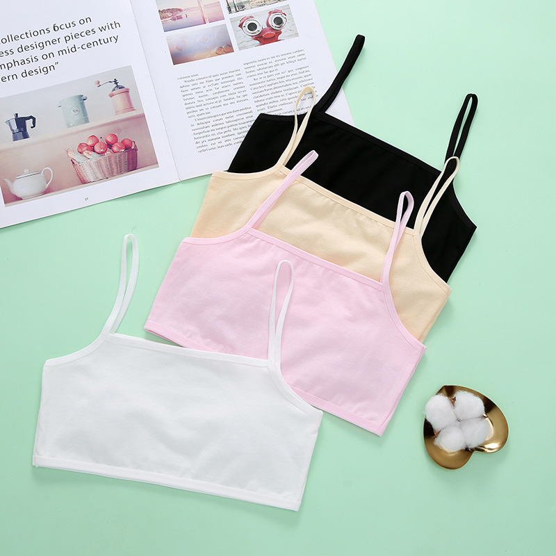 New Style Girls' Solid Color Cotton Vest Wrapped Chest Girls' Developmental Korean Style Underwear Single-Layer Sling Beautiful Back Tube Top
