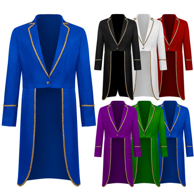 新款原创出品欧美新款万圣节燕尾服中世纪复古中长朋克金边大衣|ms