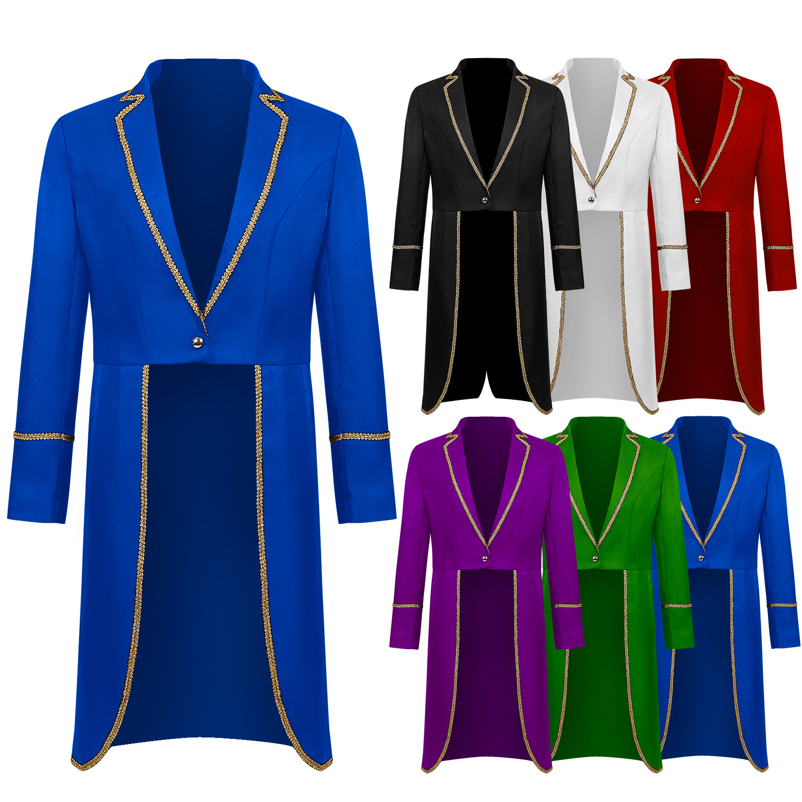 新款原创出品欧美新款万圣节燕尾服中世纪复古中长朋克金边大衣|ms