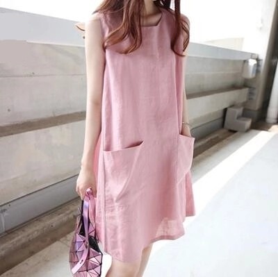 Cross-border AliExpress New Fashion Plus Size Wide Cotton-Linen A-Line Skirt Women Summer Loose Pockets Linen Base Dress