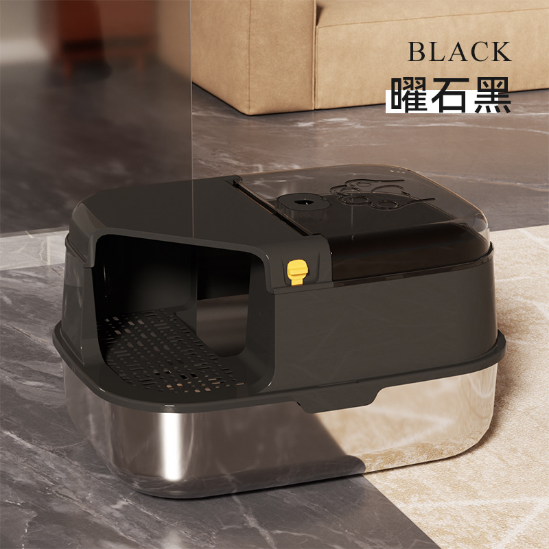 Explosiones transfronterizas de acero inoxidable totalmente cerradas lavabo de arena para gatos super grande anti-spillado desodorante lavabo de arena para gatos tipo pasillo