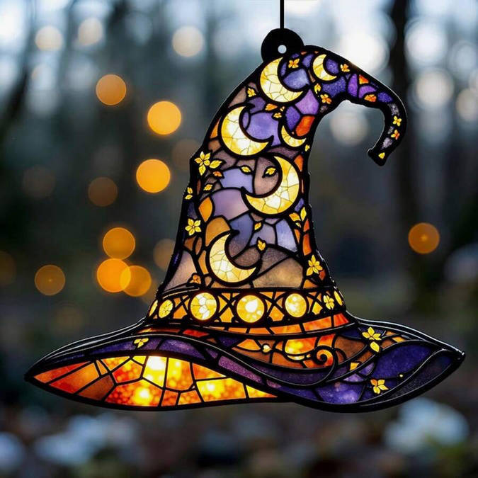 Colgante de cristal de la bruja de la luz de la luna, 'Acrílico en la pared, decoración del hogar festivo, reloj de sol,