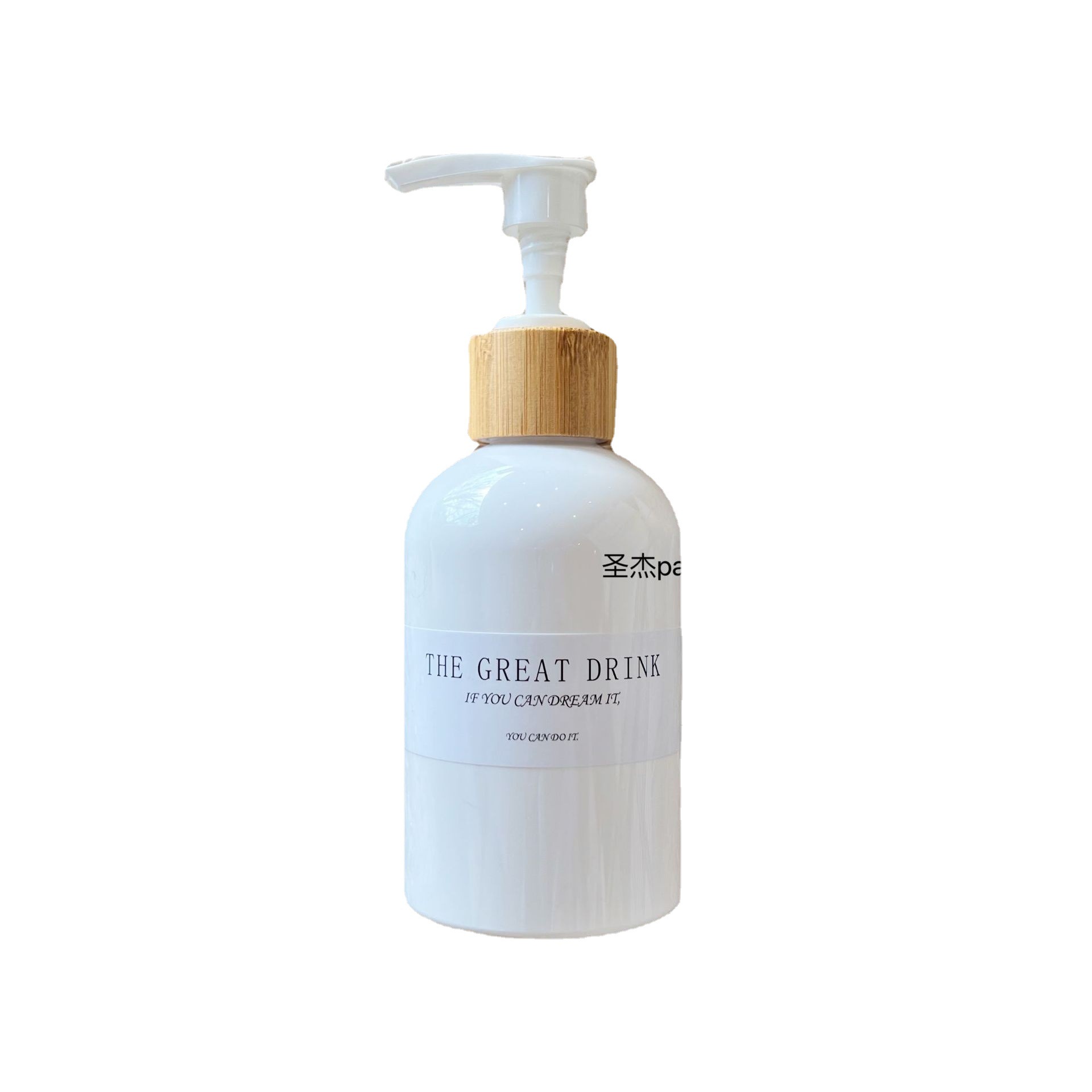 Botella de loción blanca pura de madera de bambú real natural B & B Hotel Barbería Champú y gel de ducha Botella de cuerpo