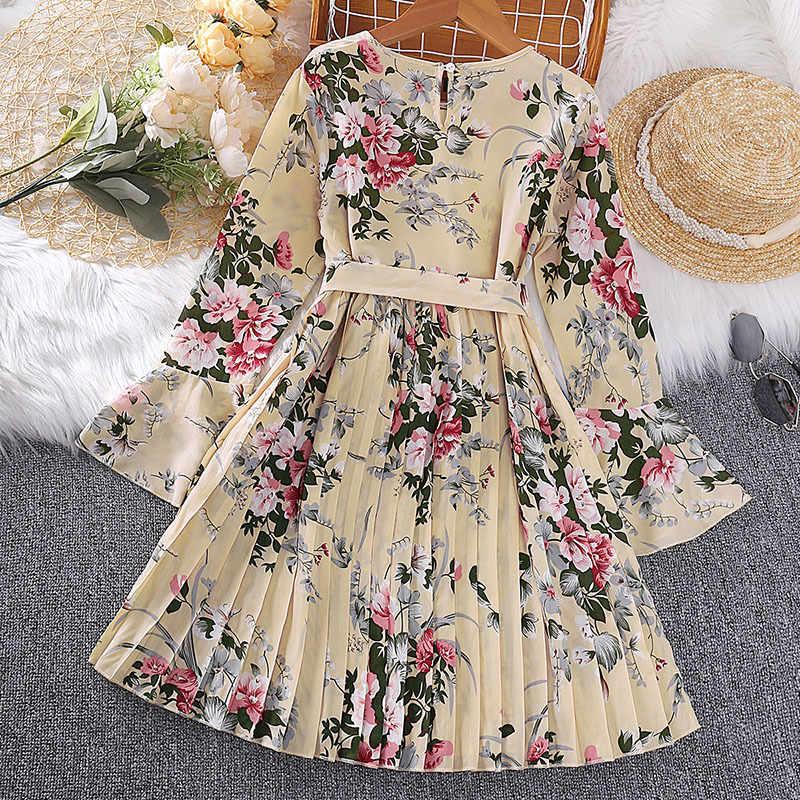 Mädchen Blumen Langarm Prinzessinnenkleid Für Den Herbst_voghion.com