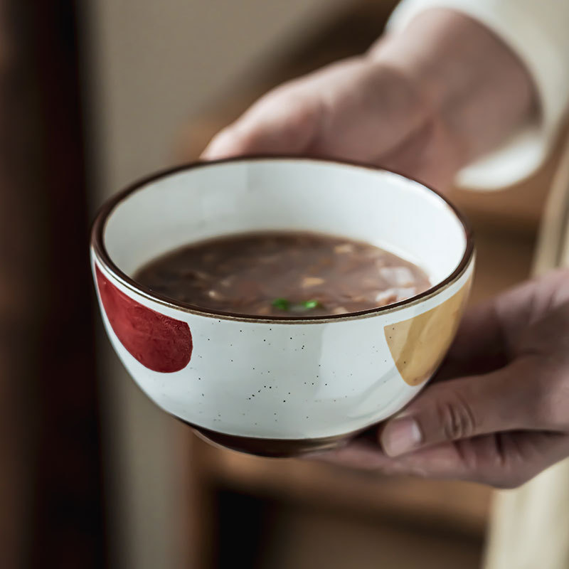 Tacos de cerámica creativos pintados a mano, manchas creativas para el hogar, tazón de desayuno diario, tazón de fideos para una persona, tazón de arroz redondo