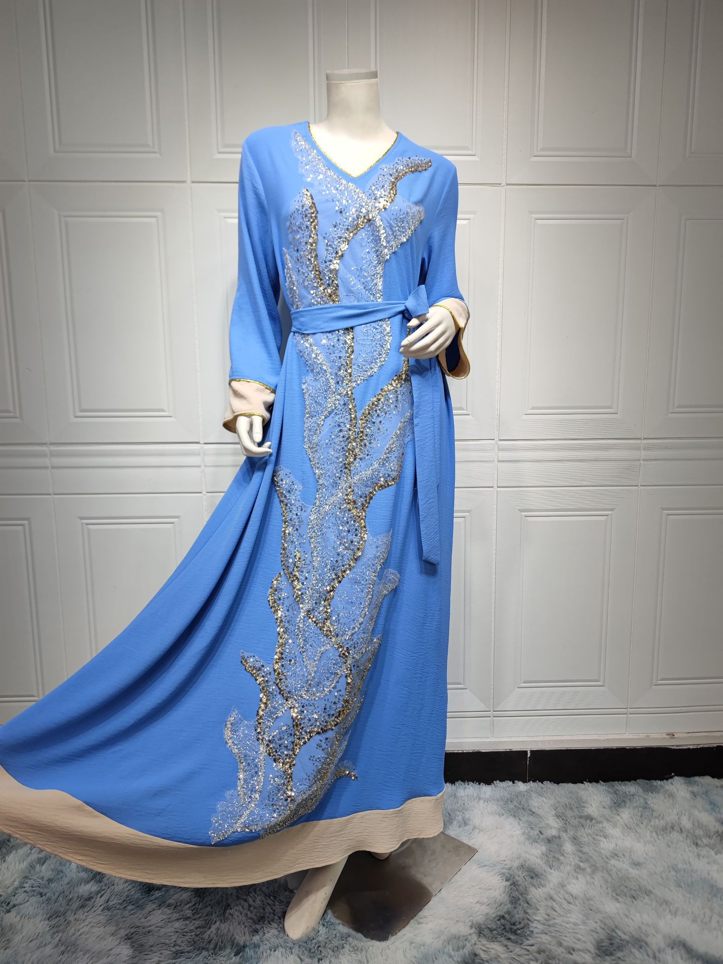 Ab330 Muslim Robe Sequin Embroider Fashion Abaya Middle East Women's Clothing Arab Clothing Home Leisure display picture 5