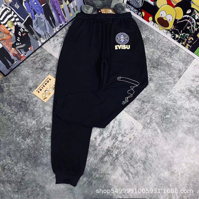 Dropshipping High-Quality Evisu Buddha Logo Daruma Large m Terry Pants Unisex Elastic Waist Design