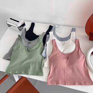 Solid color design summer sports top with cups, french style, V-neckline, trend of season, beautiful back