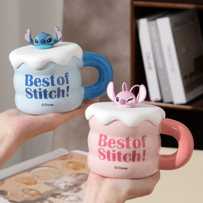 Auténtica licencia Stitch marca tazas nuevas tazas de cerámica de niñas con tapa tazas de agua tazas de pareja tazas de cumpleaños