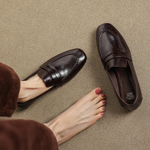基础款通勤百搭牛皮乐福鞋2025秋季平底小皮鞋圆头真皮深口单鞋女