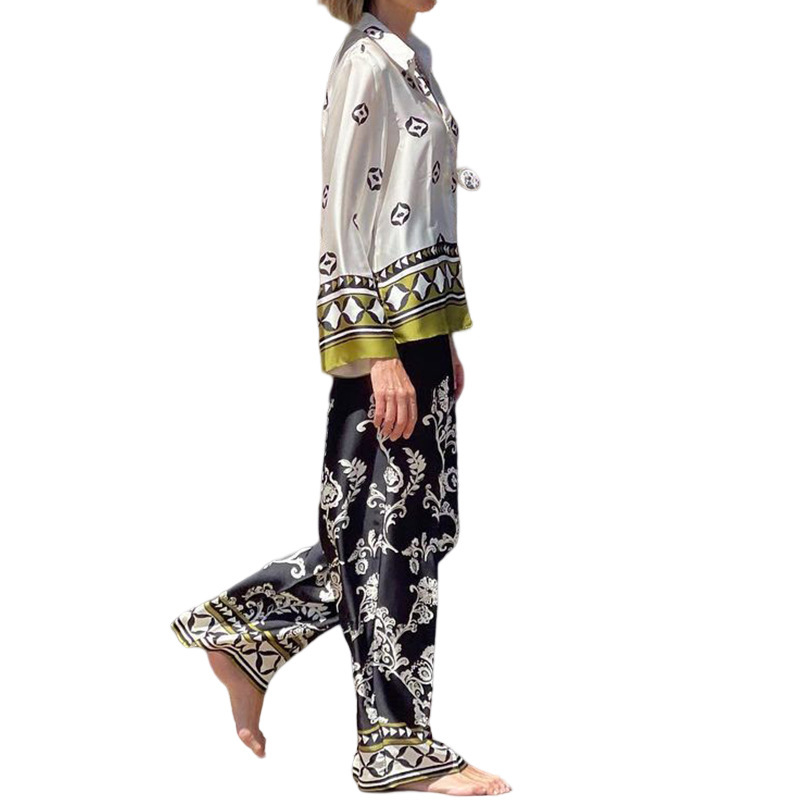 Conjunto casual de camisa y pantalón para mujer, estampado moderno