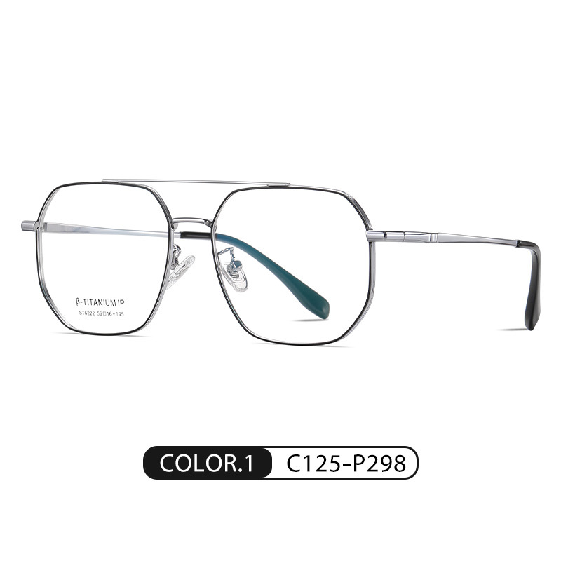 Spot al por mayor gafas de titanio puro ST6222 moda de doble viga para hombres y mujeres pueden equiparse con marco de lente de miopía lente plana galvanoplastia IP
