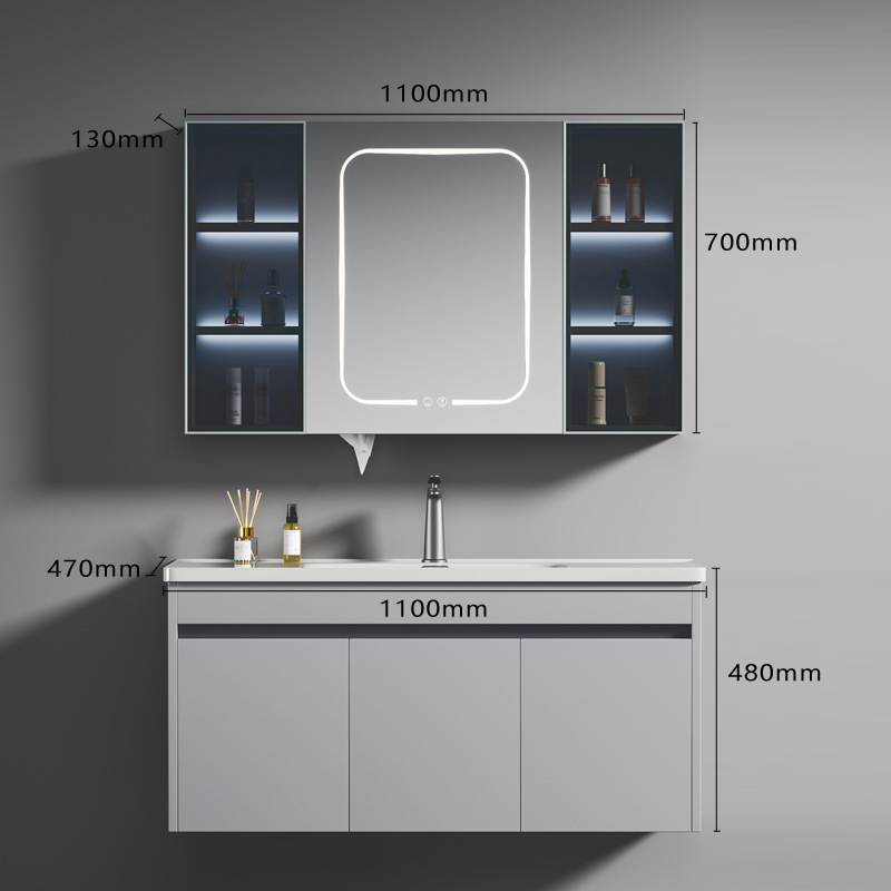 Mueble de Baño con Lavabo de Acero Inoxidable y Cerámica, Desempañado Inteligente, Suspendido de Pared, para Baño image 18