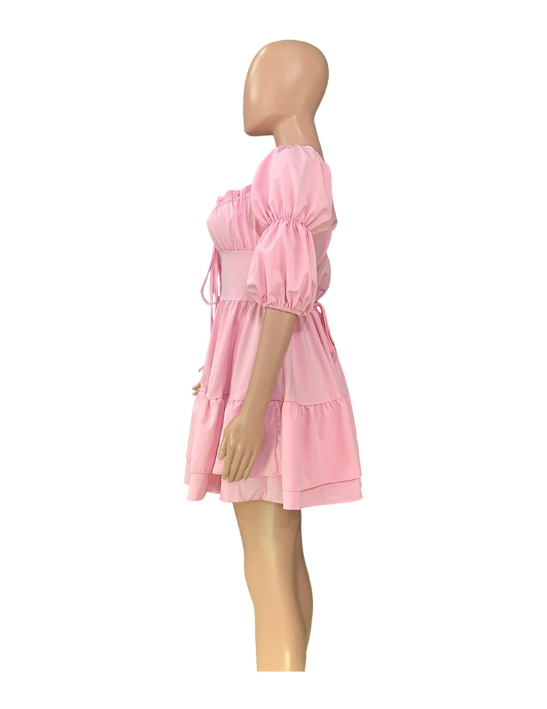 Fashion Solid Color Boat Neck Short Sleeve Backless Polyester Dresses Above Knee A-Line Skirt