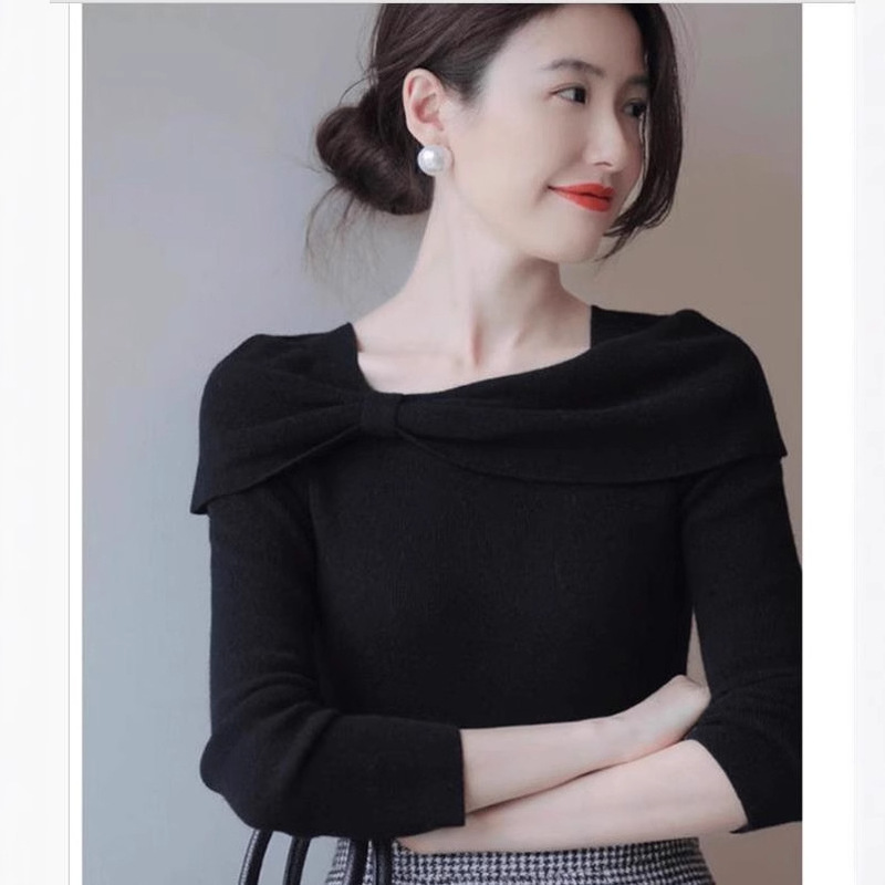 Elegant Online Quality Mini Dress Style High-Density Black Pullover Knitwear