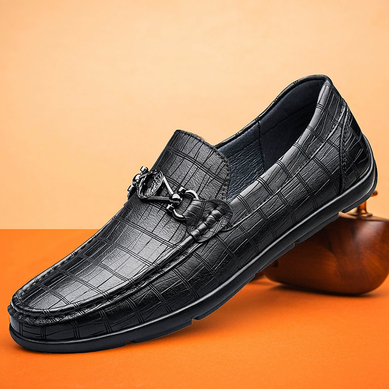 2131 Мужская обувь Мото обувь Кожаная обувь Обувь для вождения Весенняя повседневная обувь на плоской подошве с низким верхом и тиснением