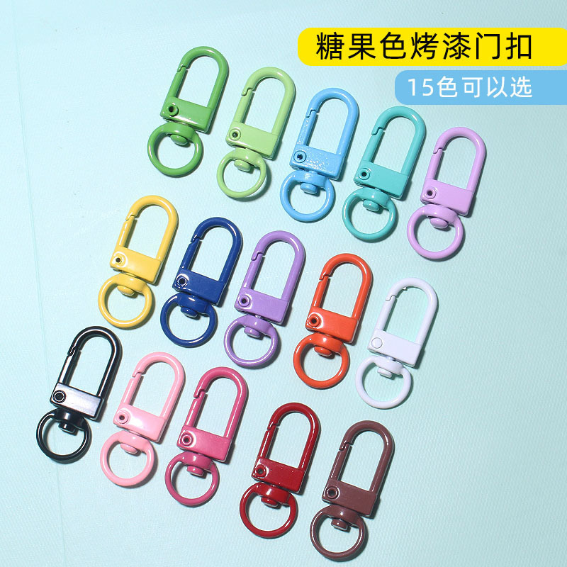 Macaron U-Shaped Painted Zinc Alloy Keychain Accessories, Figure-Eight Shrimp-Shaped Hanging Buckle, DIY Spray-Painted 3-Point Small Door Buckle