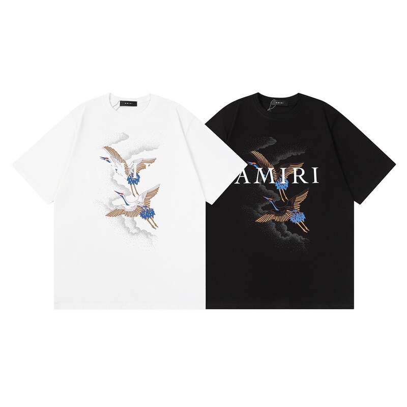 Spring and Summer New Amiri Cotton Amiri Crane Loose Pullover Short-sleeved T-shirt Internet Celebrity Couple