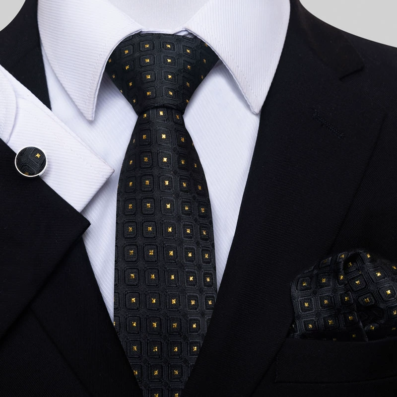 Ready stock solid color polka dot plaid tie wholesale solid color men's tie tie cufflinks pocket square set 8cm