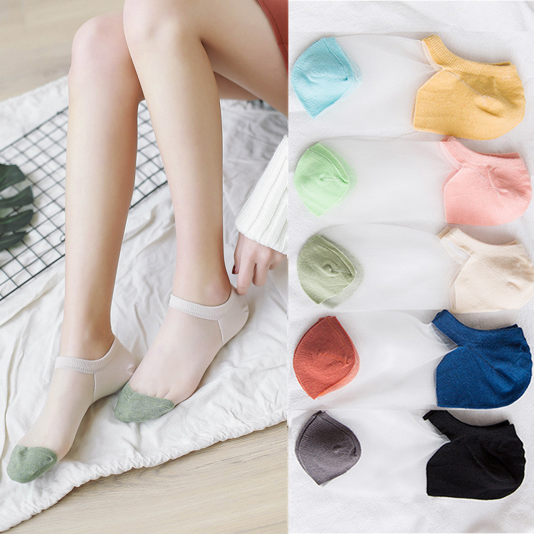 Socks women socks summer thin boat socks ladies stockings crystal glass silk cotton socks invisible women socks spot wholesale