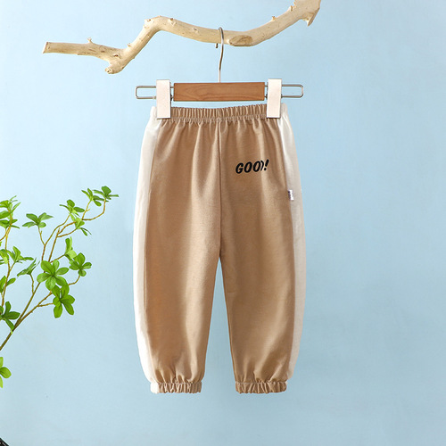 Children's mosquito prevention pants spring 9/10 split size boys' sports pants girls' casual pants thin chiffon bell-bottom pants