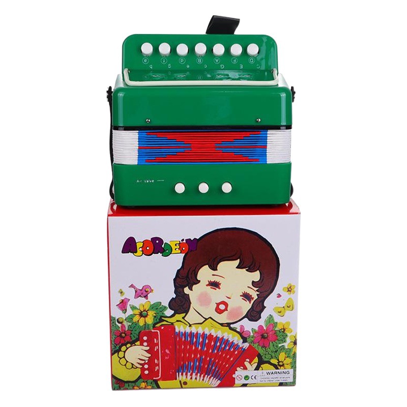 Acordeón infantil de 7 teclas para principiantes, instrumento musical occidental para la educación temprana, juguete musical multicolor en caja.